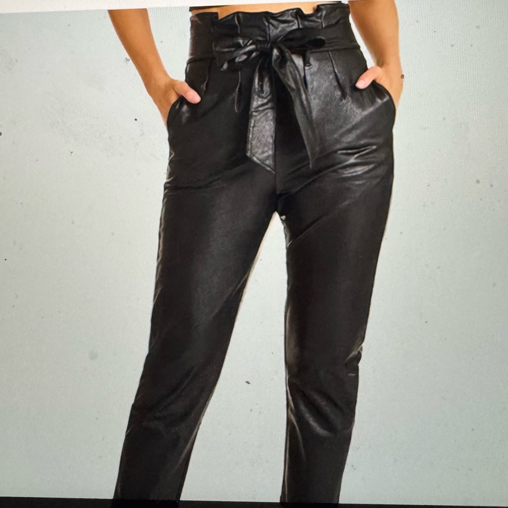 Commando Faux Leather Paper Bag Pants in Black belt sexy party valentines